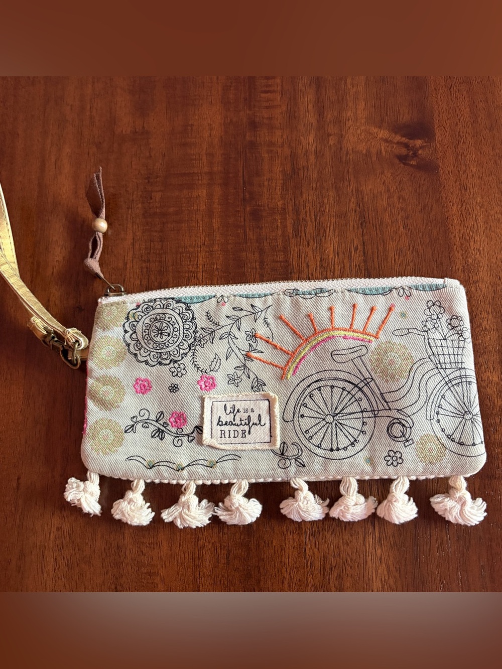 NATURAL LIFE Cream Cotton Canvas Wristlet with Zipper